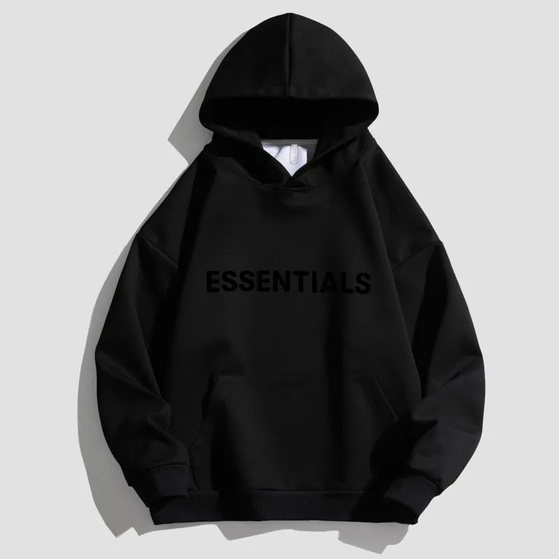 Black Text Essentials Hoodie